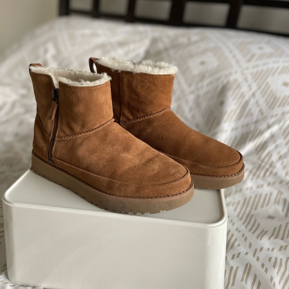 UGG Women’s Classic Zip Wool Lined Suede Mini Boots - Size 8